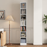 RichYa 85.5"H Tall Narrow Bookcase,7-Tier White Bookshelf with Open Shelves, 11.81" W Modern Sturdy Book Shelf with Storage for Living Room,Office(C)