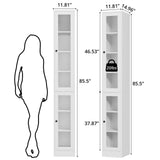 RichYa 85.5"H Tall Narrow Bookcase,7-Tier White Bookshelf with 2 Glass Doors, 11.81" W Modern Sturdy Book Shelf with Storage for Living Room,Office(D)