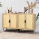 Sideboard Buffet Cabinet, Kitchen Storage Cabinet with Handmade Natural Rattan Doors