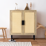 Sideboard Buffet Cabinet, Kitchen Storage Cabinet with Handmade Natural Rattan Doors