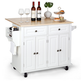 RichYa Kitchen Islands with Storage, Rolling Kitchen Cart with Drop Leaf and Lockable Wheels, Microwave Island Table for Kitchen, Living Room, White