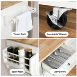 RichYa Kitchen Islands with Storage, Rolling Kitchen Cart with Drop Leaf and Lockable Wheels, Microwave Island Table for Kitchen, Living Room, White
