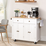 RichYa Kitchen Islands with Storage, Rolling Kitchen Cart with Drop Leaf and Lockable Wheels, Microwave Island Table for Kitchen, Living Room, White