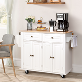 RichYa Kitchen Islands with Storage, Rolling Kitchen Cart with Drop Leaf and Lockable Wheels, Microwave Island Table for Kitchen, Living Room, White
