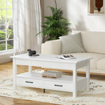 RichYa Modern 41.7in Lift Top Coffee Table with 2 Drawers Rectangle Metal Frame, White