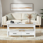 RichYa Modern 41.7in Lift Top Coffee Table with 2 Drawers Rectangle Metal Frame, White