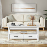 RichYa Modern 41.7in Lift Top Coffee Table with 2 Drawers Rectangle Metal Frame, White