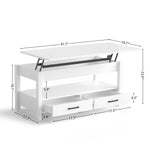 RichYa Modern 41.7in Lift Top Coffee Table with 2 Drawers Rectangle Metal Frame, White