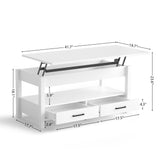 RichYa Modern 41.7in Lift Top Coffee Table with 2 Drawers Rectangle Metal Frame, White