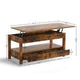 RichYa Modern 41.7in Lift Top Coffee Table with 2 Drawers Rectangle Metal Frame, Retro Wood