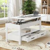 RichYa Modern 41.7in Lift Top Coffee Table with 2 Drawers Rectangle Metal Frame, White