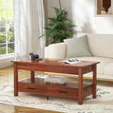 RichYa Modern 41.7in Lift Top Coffee Table with 2 Drawers Rectangle Metal Frame, Cherry Wood