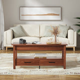 RichYa Modern 41.7in Lift Top Coffee Table with 2 Drawers Rectangle Metal Frame, Cherry Wood