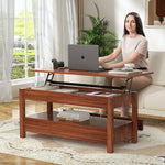 RichYa Modern 41.7in Lift Top Coffee Table with 2 Drawers Rectangle Metal Frame, Cherry Wood