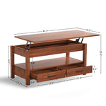 RichYa Modern 41.7in Lift Top Coffee Table with 2 Drawers Rectangle Metal Frame, Cherry Wood