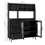 RichYa 59.6"H Kitchen Pantry Cabinet with Countertop & Tapered Legs,Freestanding Hutch Storage Cabinet with Glass Door & Adjustable Shelves for Dining Room,Black