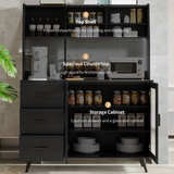 RichYa 59.6"H Kitchen Pantry Cabinet with Countertop & Tapered Legs,Freestanding Hutch Storage Cabinet with Glass Door & Adjustable Shelves for Dining Room,Black