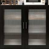 RichYa 59.6"H Kitchen Pantry Cabinet with Countertop & Tapered Legs,Freestanding Hutch Storage Cabinet with Glass Door & Adjustable Shelves for Dining Room,Black
