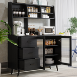 RichYa 59.6"H Kitchen Pantry Cabinet with Countertop & Tapered Legs,Freestanding Hutch Storage Cabinet with Glass Door & Adjustable Shelves for Dining Room,Black