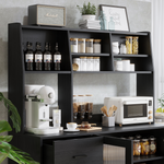 RichYa 59.6"H Kitchen Pantry Cabinet with Countertop & Tapered Legs,Freestanding Hutch Storage Cabinet with Glass Door & Adjustable Shelves for Dining Room,Black