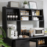 RichYa 59.6"H Kitchen Pantry Cabinet with Countertop & Tapered Legs,Freestanding Hutch Storage Cabinet with Glass Door & Adjustable Shelves for Dining Room,Black