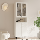 RichYa 71"H Tall Bookcase with Glass Door,4 Doors Display Bookshelf with Metal Legs,6 Tier Storage Cabinets for Living Room,Home Office,White