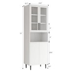 RichYa 71"H Tall Bookcase with Glass Door,4 Doors Display Bookshelf with Metal Legs,6 Tier Storage Cabinets for Living Room,Home Office,White