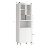 RichYa 71"H Tall Bookcase with Glass Door,4 Doors Display Bookshelf with Metal Legs,6 Tier Storage Cabinets for Living Room,Home Office,White