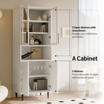 RichYa 71"H Tall Bookcase with Glass Door,4 Doors Display Bookshelf with Metal Legs,6 Tier Storage Cabinets for Living Room,Home Office,White
