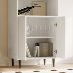 RichYa 71"H Tall Bookcase with Glass Door,4 Doors Display Bookshelf with Metal Legs,6 Tier Storage Cabinets for Living Room,Home Office,White