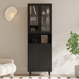 RichYa 71"H Tall Bookcase with Glass Door,4 Doors Display Bookshelf with Metal Legs,6 Tier Storage Cabinets for Living Room,Home Office,White
