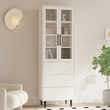 RichYa 71"H Tall Bookcase with Glass Door,4 Doors Display Bookshelf with Metal Legs,6 Tier Storage Cabinets for Living Room,Home Office,White