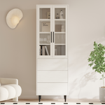 RichYa 71"H Tall Bookcase with Glass Door,4 Doors Display Bookshelf with Metal Legs,6 Tier Storage Cabinets for Living Room,Home Office,White