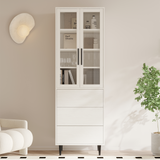 RichYa 71"H Tall Bookcase with Glass Door,4 Doors Display Bookshelf with Metal Legs,6 Tier Storage Cabinets for Living Room,Home Office,White