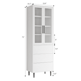 RichYa 71"H Tall Bookcase with Glass Door,4 Doors Display Bookshelf with Metal Legs,6 Tier Storage Cabinets for Living Room,Home Office,White
