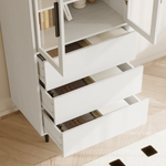 RichYa 71"H Tall Bookcase with Glass Door,4 Doors Display Bookshelf with Metal Legs,6 Tier Storage Cabinets for Living Room,Home Office,White