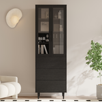 RichYa 71"H Tall Bookcase with Glass Door,4 Doors Display Bookshelf with Metal Legs,6 Tier Storage Cabinets for Living Room,Home Office,White