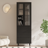 RichYa 71"H Tall Bookcase with Glass Door,4 Doors Display Bookshelf with Metal Legs,6 Tier Storage Cabinets for Living Room,Home Office,White