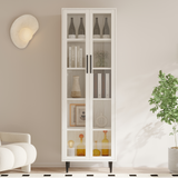 RichYa 71"H Tall Bookcase with Glass Door,4 Doors Display Bookshelf with Metal Legs,6 Tier Storage Cabinets for Living Room,Home Office,White