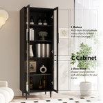RichYa 71"H Tall Bookcase with Glass Door,4 Doors Display Bookshelf with Metal Legs,6 Tier Storage Cabinets for Living Room,Home Office,White