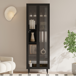 RichYa 71"H Tall Bookcase with Glass Door,4 Doors Display Bookshelf with Metal Legs,6 Tier Storage Cabinets for Living Room,Home Office,White