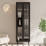 RichYa 71"H Tall Bookcase with Glass Door,4 Doors Display Bookshelf with Metal Legs,6 Tier Storage Cabinets for Living Room,Home Office,White