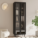 RichYa 71"H Tall Bookcase with Glass Door,4 Doors Display Bookshelf with Metal Legs,6 Tier Storage Cabinets for Living Room,Home Office,White