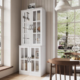 RichYa 3Pcs Kitchen Storage Cabinets and Countertops,Pantry Hutch Set with Glass Doors and Shelves,Freestanding Coffe Bar for Dining Room