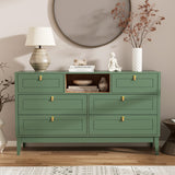 RichYa White Dresser for Bedroom, 6 Drawer Dresser with Open Storage Shelf and Genuine Leather Pull Handles, Modern Chest of Drawers