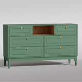RichYa White Dresser for Bedroom, 6 Drawer Dresser with Open Storage Shelf and Genuine Leather Pull Handles, Modern Chest of Drawers