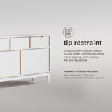 RichYa White Dresser for Bedroom, 6 Drawer Dresser with Open Storage Shelf and Genuine Leather Pull Handles, Modern Chest of Drawers