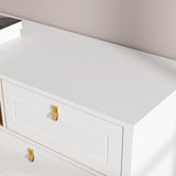 RichYa White Dresser for Bedroom, 6 Drawer Dresser with Open Storage Shelf and Genuine Leather Pull Handles, Modern Chest of Drawers