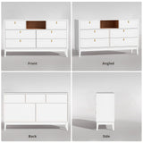 RichYa White Dresser for Bedroom, 6 Drawer Dresser with Open Storage Shelf and Genuine Leather Pull Handles, Modern Chest of Drawers