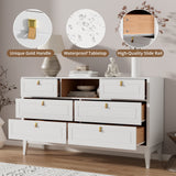 RichYa White Dresser for Bedroom, 6 Drawer Dresser with Open Storage Shelf and Genuine Leather Pull Handles, Modern Chest of Drawers